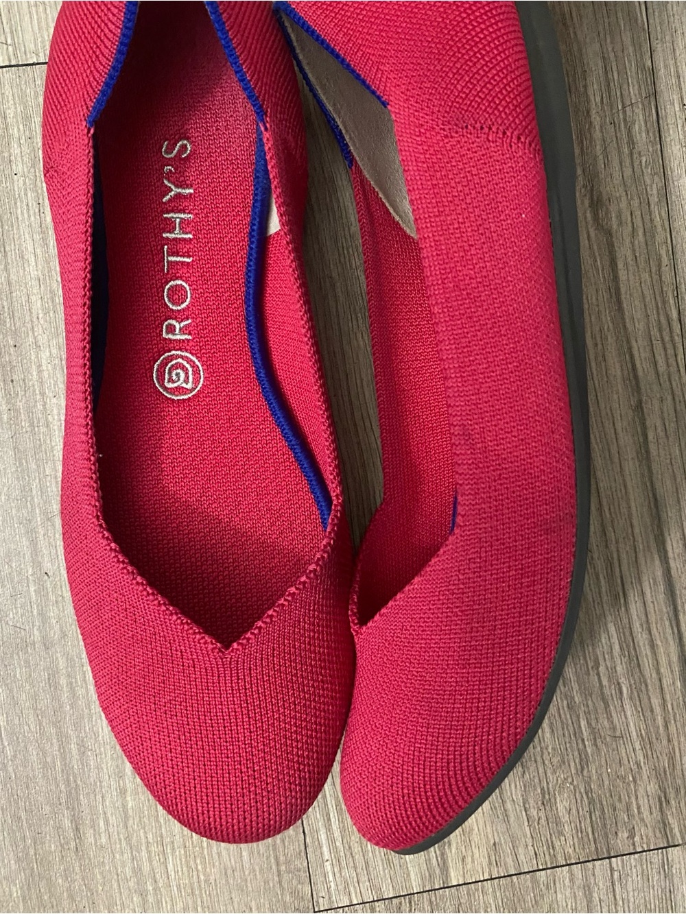 Rothy's Bright Pink Knit V-Cut Flats with Blue Trim - Picture 7 of 12